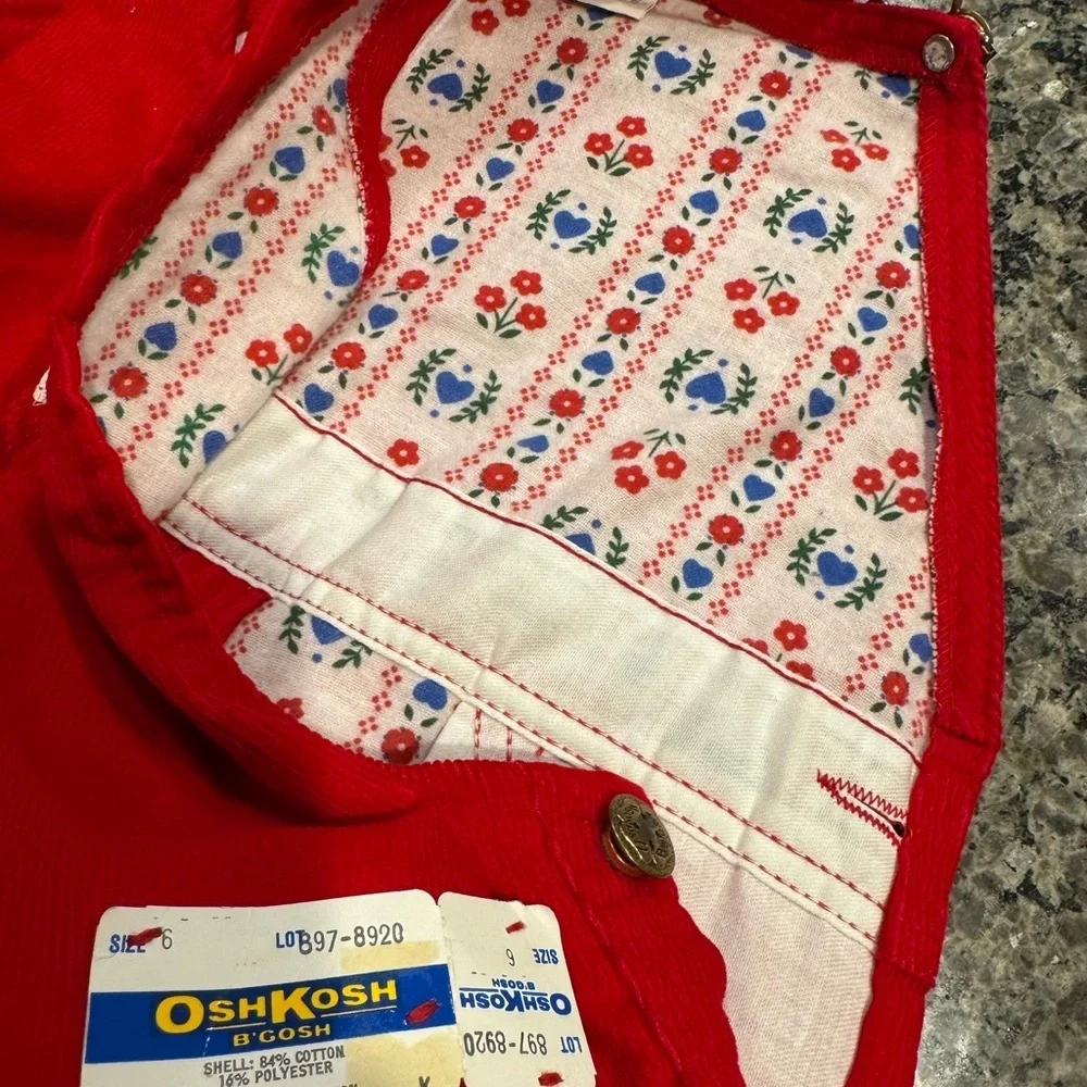 OshKosh B’Gosh Red Corduroy Overalls Size 6 Vintage NWT Lined USA Made